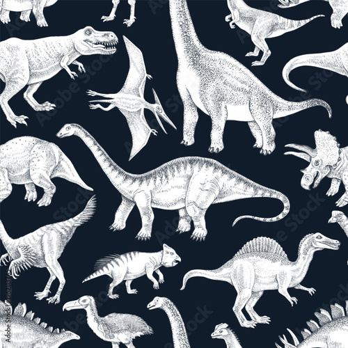 Dinosaurs hand drawn seamless pattern