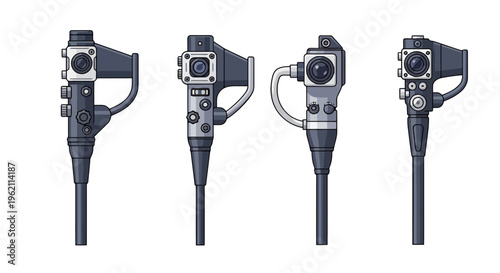 Set of Professional Endoscope and Gastroscope Vector Illustrations for Medical Diagnostics and Surgical Procedures