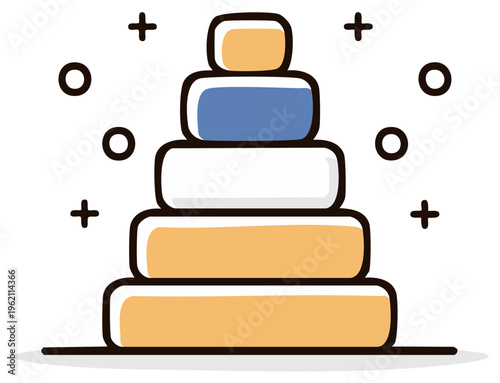 Stylized stacked rings toy with decorative crosses and circles illustration