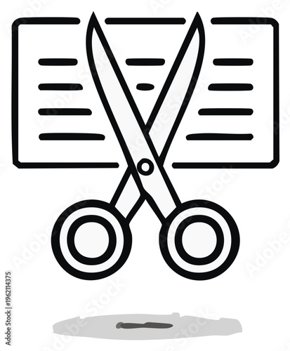 Scissors cutting a document, concept for cancellation or deleting information