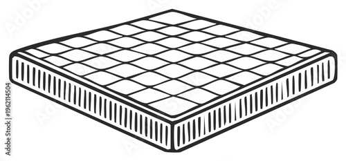 Comfortable Quilted Mattress Isometric View Hand Drawn Black and White Illustration