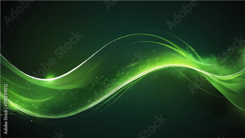 Elegant green wave lines flow gracefully across a dark backdrop, creating a visually captivating composition. It is perfect for capturing a sense of energy, and dynamism.