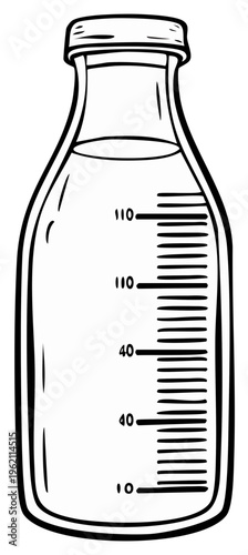 Hand-drawn illustration of a measurement beaker with liquid and volume markings