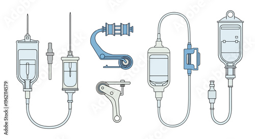 Medical Infusion Set and IV Drip Equipment Vector Illustration Collection