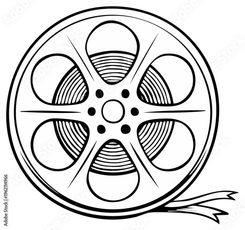 Monochrome Film Reel Illustration with Filmstrip Design for Movie or Cinema Theme