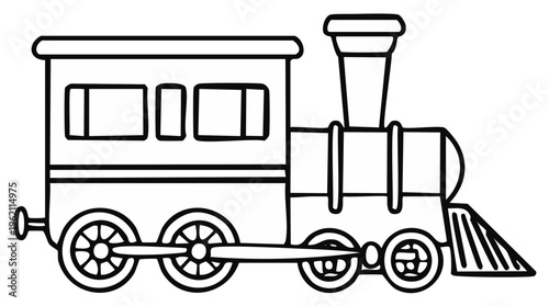 Simple Outline Drawing of a Classic Steam Locomotive for Children