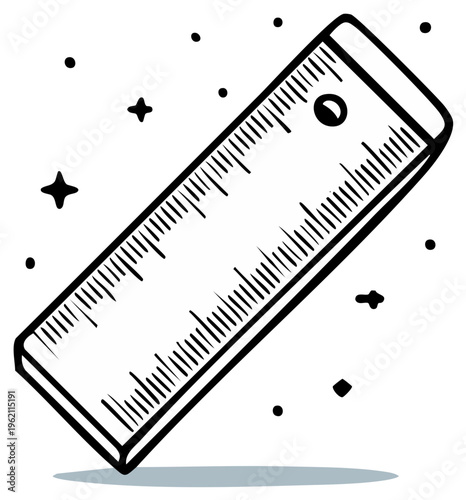 Hand Drawn Doodle Style Ruler Measuring Tool with Stars and Dots Decoration