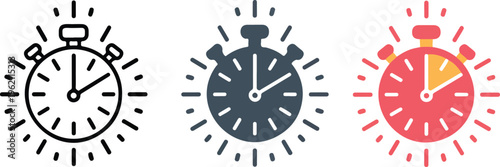 Stopwatch vector icon set featuring minimalist digital timer for sports training countdown competition and productivity time management measurement design.