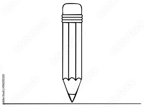 Simple pencil with an eraser drawing a straight line in black outline style