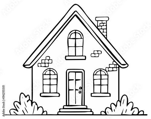 Cartoon house with chimney and windows