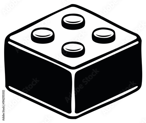 Isolated black and white illustration of a single building block with four studs