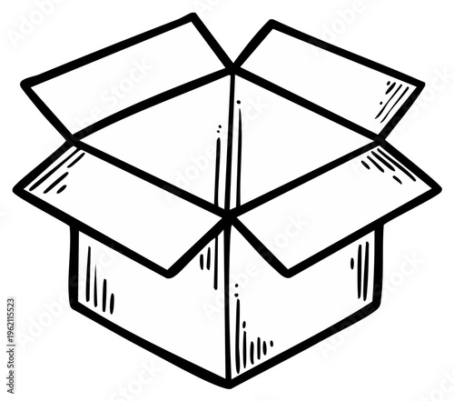 Hand drawn illustration of an open cardboard box ready for packing or unpacking