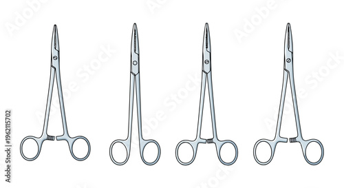 Set of Medical Surgical Forceps and Hemostats Vector Illustration