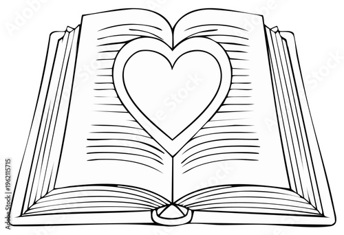 Open Book with Heart Shape Cutout and Lined Pages