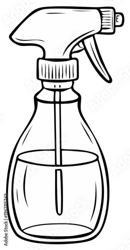 Cartoon outline of a spray bottle, cleaning and hygiene concept