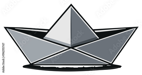 Gray Paper Boat Origami Simple Design Isolated Handcrafted Folded Paper