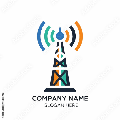 A colorful, modern logo featuring a communication tower with radiating signal waves, suitable for a technology or telecommunications company.