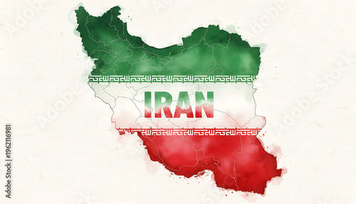 Iran Map Filled with National Flag Colors