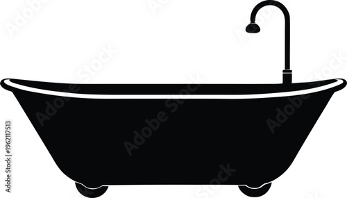 Black silhouette classic clawfoot bathtub icon with faucet vector