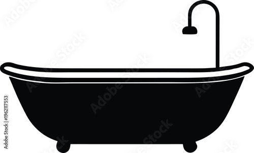 Clawfoot bathtub shower black icon vector illustration