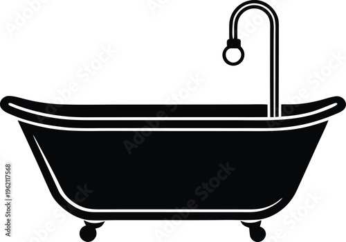 Classic clawfoot bathtub icon vector black silhouette graphic design