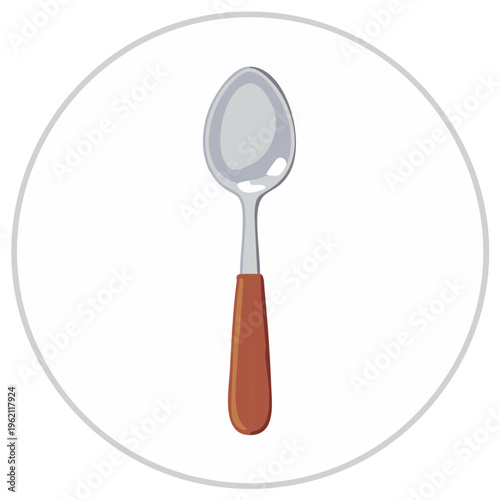 Illustration of a Silver Spoon with Wooden Handle Inside a Circle