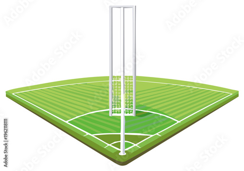 Isometric Cricket Pitch with White Wickets and Green Grass for Sport Competition Graphic Asset