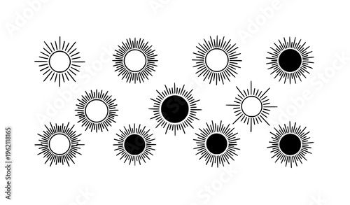 Sun icons collection solar symbol set black minimal vector illustration