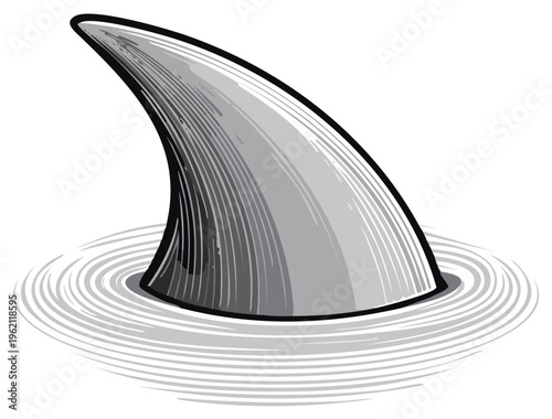 Shark Fin Emerges from Rippling Water Surface Danger Threat