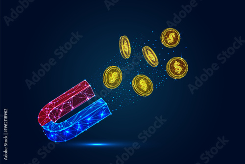A futuristic vector magnet that attracts money. It is intended for use in graphic design projects, for your creativity.