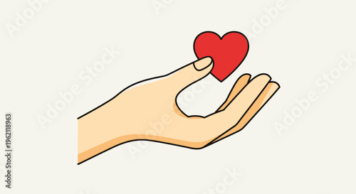 A hand holding a red heart, concept of charity, support, and love donation  illustration