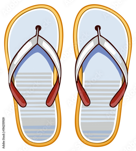 A pair of colorful striped beach sandals or flip flops vector illustration