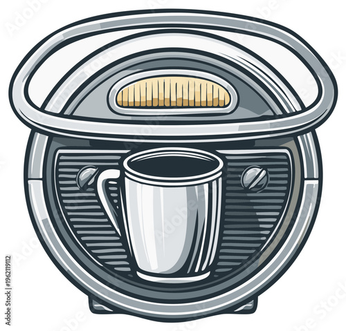 Retro Future Car Drink Holder with Cup Illustration: Novelty Dashboard Mount for Beverages