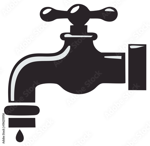Classic Black Water Faucet Icon with Dripping Water