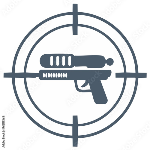Futuristic blaster pistol weapon in target scope icon symbol