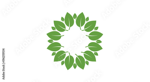 A circular arrangement of green leaves suggests nature's harmony and ecological balance