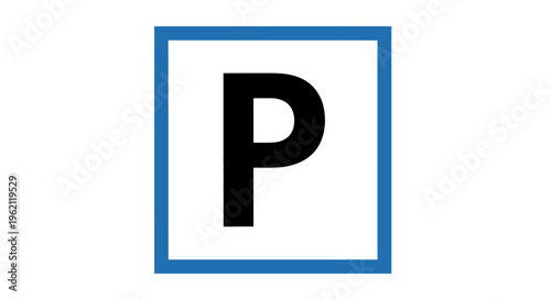 A Clean and Simple Parking Sign Depicting the Letter P in a Blue Square Frame