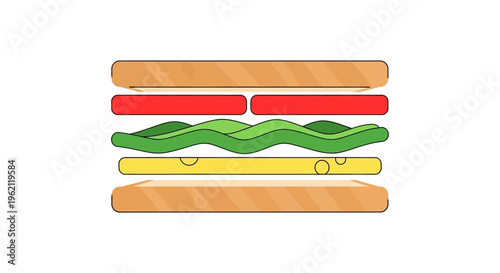 A colorful illustrated sandwich, showcasing ingredients and a tempting layered composition