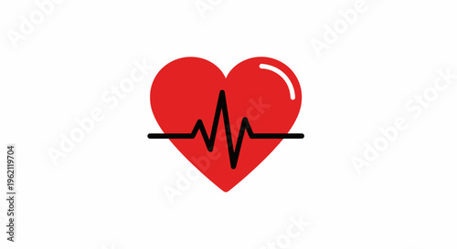 A red heart with a cardiogram, medical symbol, representing health and wellness concept