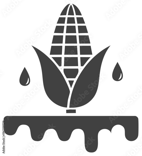 Corn cob with liquid drops and dripping fluid representing syrup oil or biofuel production