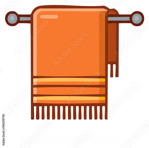 Hanging Orange Towel with Striped Design on Metal Rod Cartoon Style for Bathing or Drying