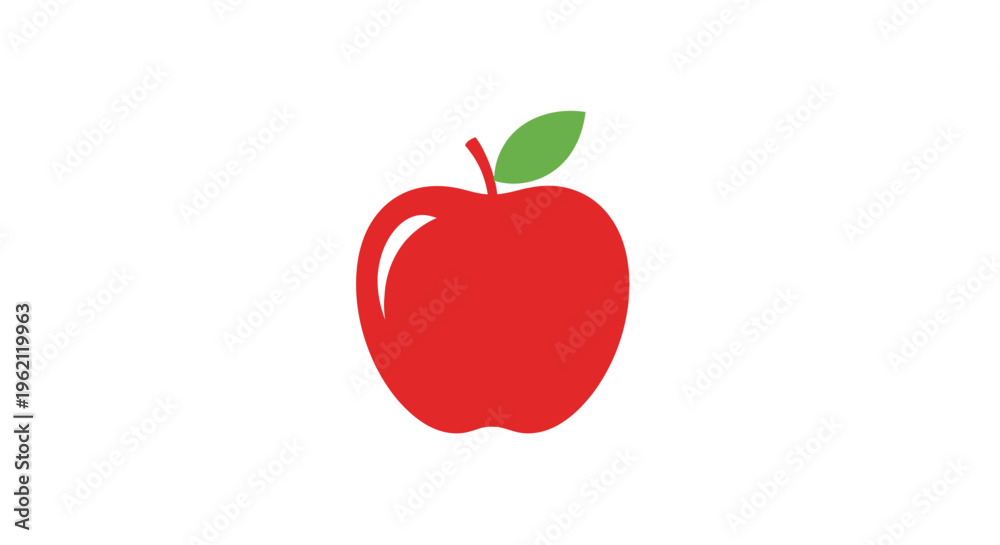 Fototapeta premium A vibrant illustration of a ripe red apple with a green leaf on a pristine white backdrop
