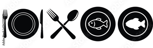 Restaurant table setting with food icons