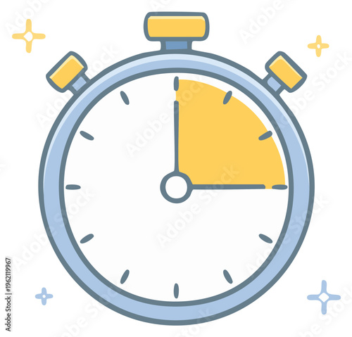 Illustrated stopwatch showing a quarter time interval for deadlines and time management