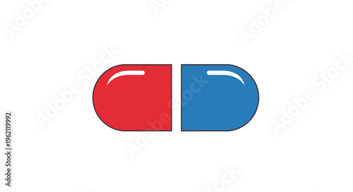 A vibrant illustration showcasing a medical capsule with distinct red and blue halves