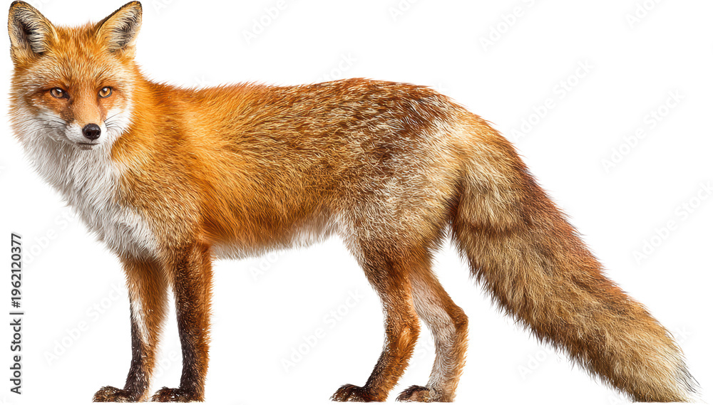 Obraz premium Realistic Wild Fox Standing Alert with Bushy Orange Fur
