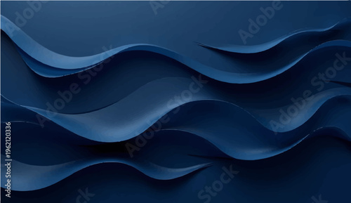 Elegant navy blue waves undulate across the canvas, exuding a sense of calmness and sophistication. The fluid lines create a mesmerizing pattern.