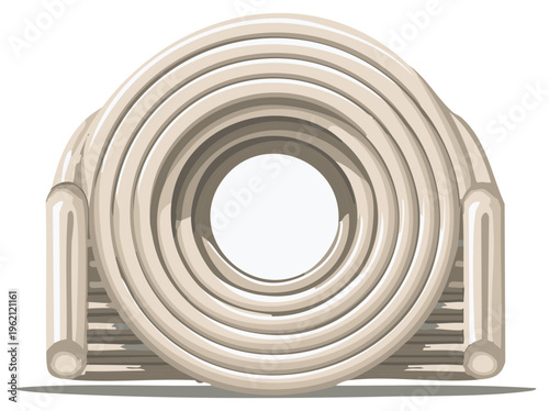 Abstract modern rounded beige cylindrical object with circular lines and layered structure