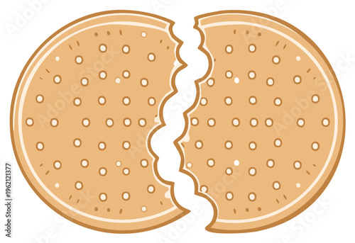 Illustration of a round cracker with a broken section