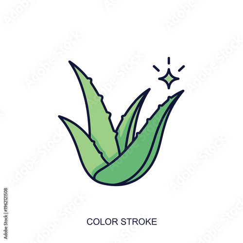 Aloe Vera Plant Icon with Sparkle Element Representing Purity and Natural Benefits for Skin and Health